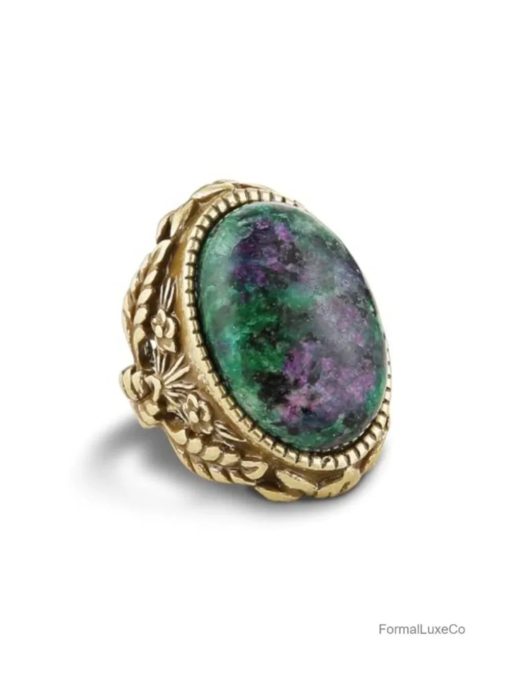 Vintage Palace Style Adjustable Open Ring, Antique Brass Chunky Turquoise